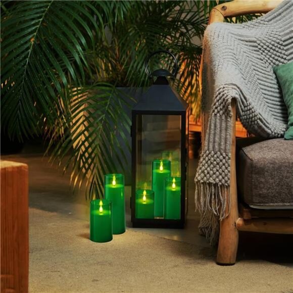 New Green Flickering Flameless Candles, Battery Operated Acrylic LED - Picture 4 of 7